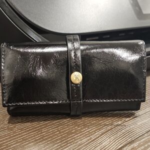 HOBO Black Leather Travel Jewlery Pouch with Gold Zipper